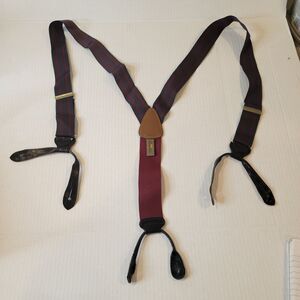 Trafalgar Maroon Gray Suspenders Braces Leather Fittings Brass Hardware